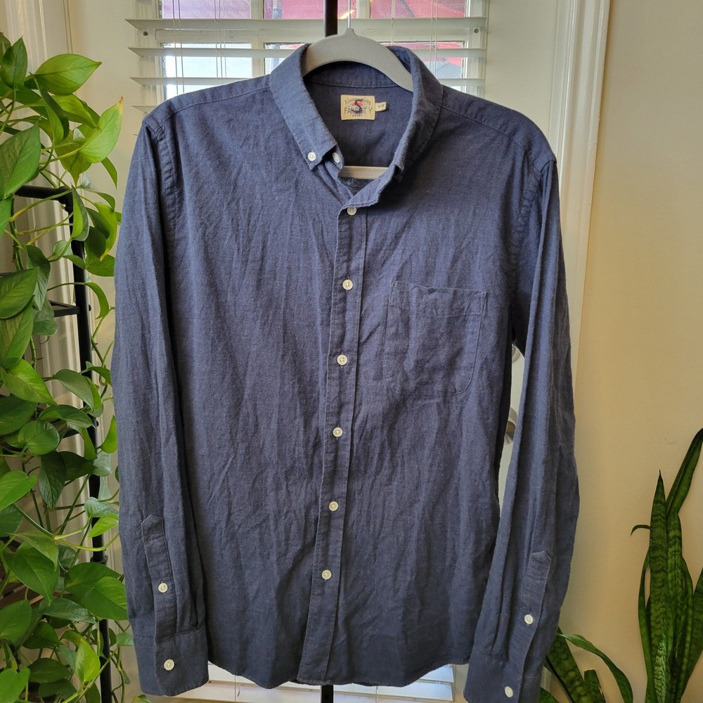 Faherty Brand Mens Navy Blue Button Down Long Sleeve Shirt Size M Pocket